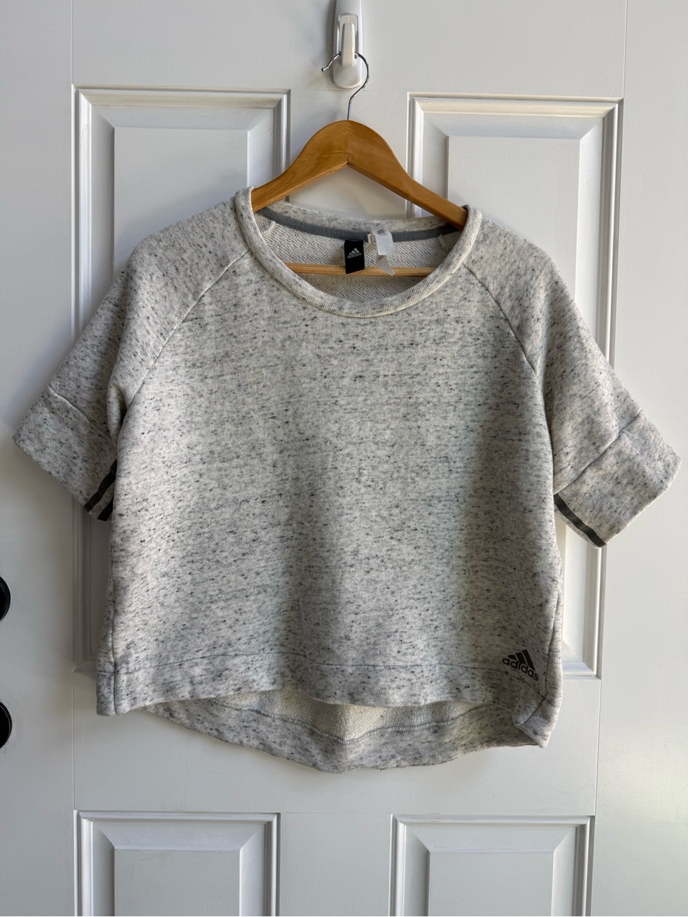 adidas Heather Gray Flecked Short Sleeve Cropped Pullover cozy minimalist gym